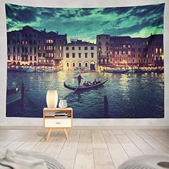 threetothree Tapestry Blue Evening from Italy Venice Landscape Italian Sunset Night Venezia City Europe Boat Hanging Tapestries 60 X 80 Inch Wall Hanging Decor for Bedroom Livingroom Dorm