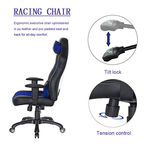 Guyou Racing Gaming Chair Ergonomic High Back Swivel Computer Office Chair With Lumbar Support and Headrest(Large, Widened)