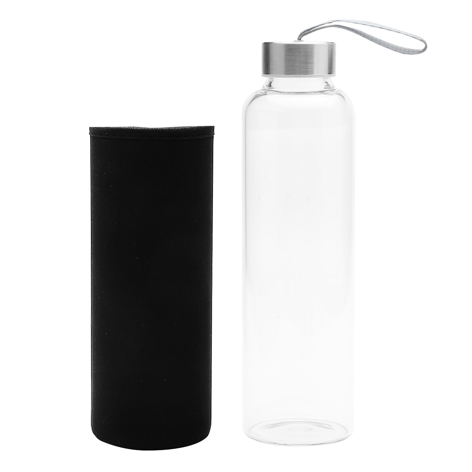 Glass Water Bottle with Stainless Steel Lids and Protective Sleeves, 550ml BPA-Free Leak Proof Borosilicate Water Bottle for Home Office Travel Sport Yoga Gym Hot Cold Drinks, Juice & Tea, Smoothies