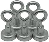 5 Eye Bolt Neodymium Hook Magnets - Each Holds up to 12 Pounds