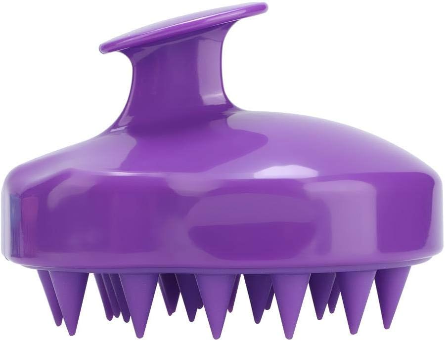 Head Massage Brush,Round Silicone Scalp Shampoo Massage Brush Head Bath Brush Hair Washing Comb(Purple)
