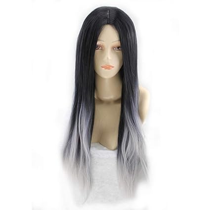 Sgll Moyenne Longueur Cheveux Raides Noir Blanchi Gris