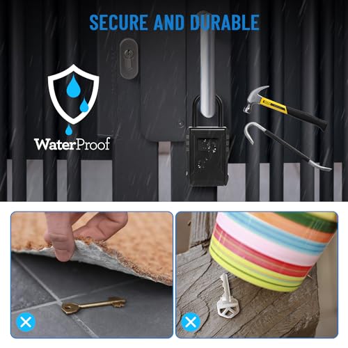 NEWIROVE Key Safe Large Key Box with Hook Waterproof Key Safe Box for Home, School, House for Rent, Black