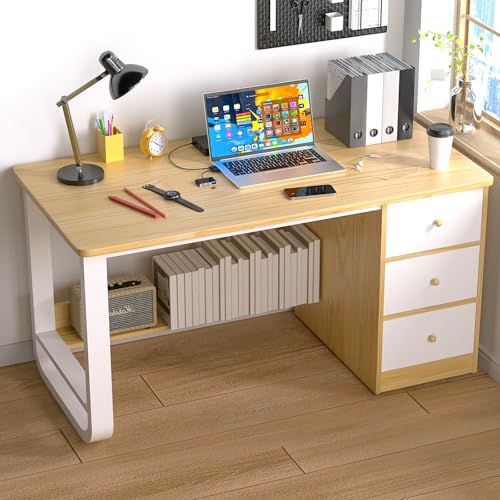 Escritorio de Oficina Minimalista,Escritorio para Computadora con 3 Cajones y Estante,Escritorio de 50CM de Ancho,Escritorio de Estudio para Oficina en Casa,Estación de Trabajo 120*50*72cm