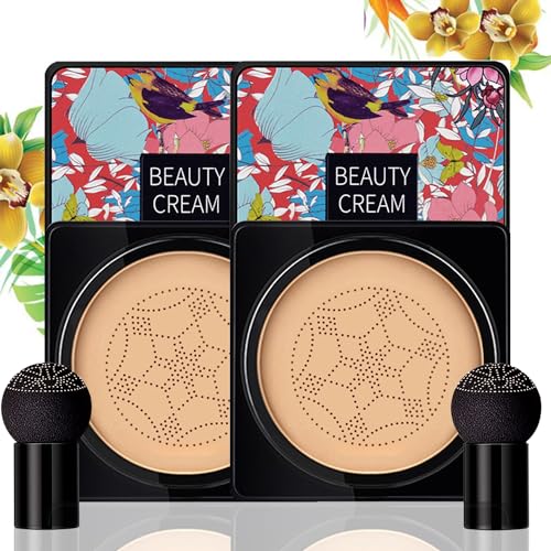 2 Pack Mushroom Head Air Cushion CC Cream, Beauty Cream EXO TOO Foundation, Full Coverage Base Primer with Two Mushroom Head Sponges