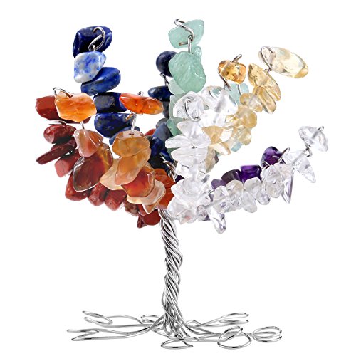 JOVIV Handmade Natural 7 Charka Tumbled Gemstones Tree of Life/Money Tree Office Living Room Good Luck Decoration