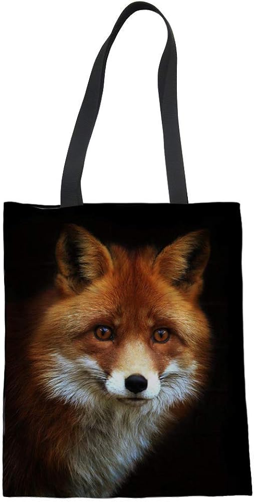 HUGS IDEA Heavy Duty Canvas Tote Bag Fox Animal Print Shopping Shoulder Bag Handbag for Women, 13.4x16.5 inch