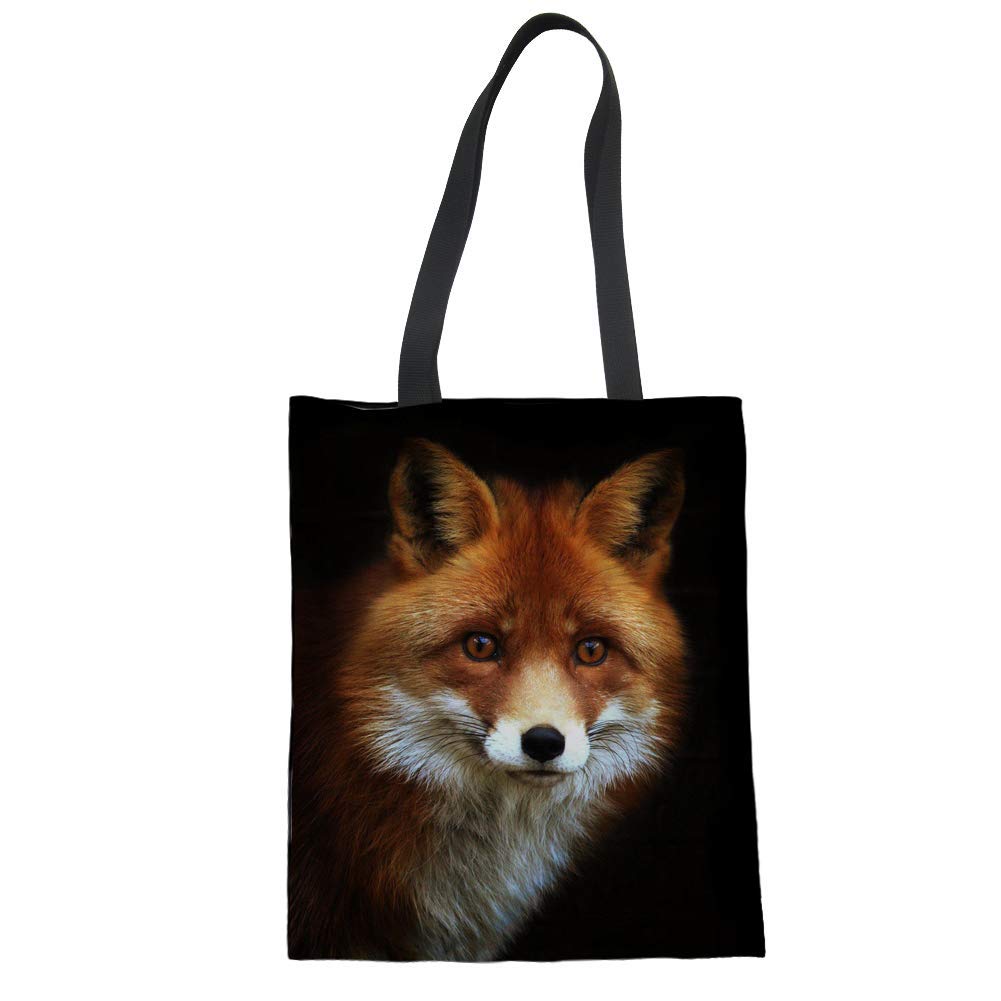 HUGS IDEA Heavy Duty Canvas Tote Bag Fox Animal Print Shopping Shoulder Bag Handbag for Women