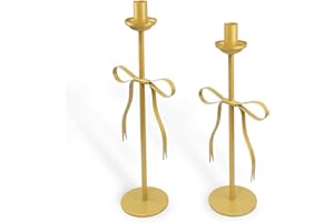 Nacidooka Gold Candlestick Holders Set of 2 Weighted Metal Bow Taper Candle Holders Vintage Candle Stick Holder Candelabra fo