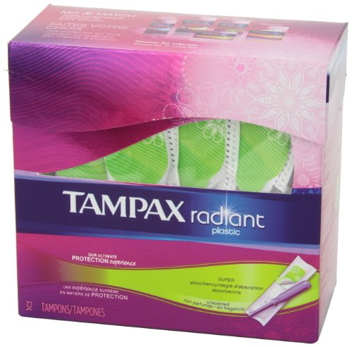 Tampax Radiant Plastic Unscented Tampons, Super Absorbency, 32 Count