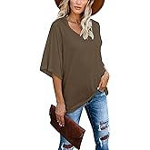 cordat Women's Blouse Tops Loose V Neck 3/4 Bell Sleeve T-Shirt Elbow Length T-Shirts for Women