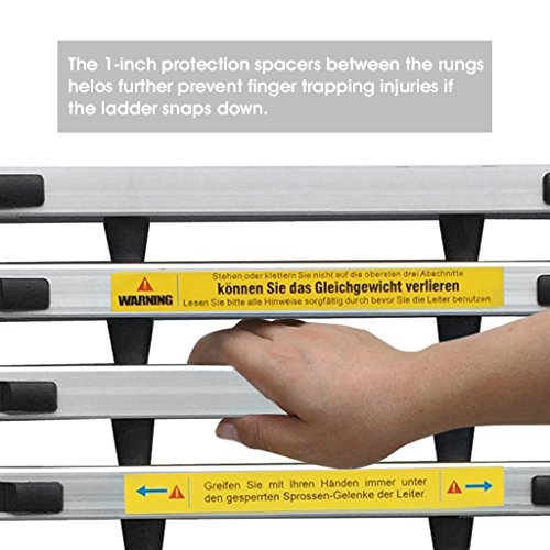 Finether 16.4ft Aluminum Telescoping Extension Ladder, Portable Telescopic Ladder Certificated by EN 131 with Finger Protection Spacers, 330lbs Capacity, for Home Loft Office - Thumbnail 3