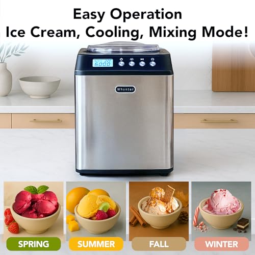 Whynter Ice Cream Maker Machine Automatic 2.1 Qt. Upright with Built-In Compressor, LCD Digital Display & Timer, No Pre-Freezing, ICM-201SB, Stainless Steel