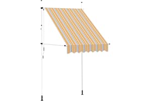 vidaXL Manual Retractable Awning 59" - Resistant Polyester, UV and Weather Resistant, Outdoor Patio Canopy, Easy to Clean, Yellow and Blue Stripes