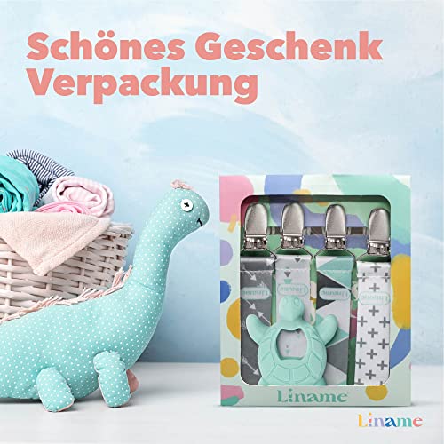 Liname Neutral Pacifier Clip with Teething Toy 4 Pack Pacifier Clips