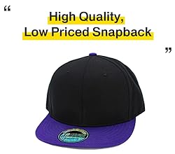 KNW-1467 BLK-PUR Cotton Snapback Solid Blank Cap