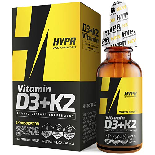 HYPR D3K2 Vitamin D3 + K2 (MK7) Liquid Drops with MCT Oil, Helps