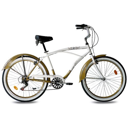 KCP 26" BEACHCRUISER 2.0 HERRENFAHRRAD mit 6 Gang Shimano Weiss Gold Retro Look - 66,0 cm (26 Zoll)