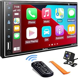 Double Din Car Stereo Compatible with Apple Carplay, 7 Inch Full HD Capacitive Touchscreen – Bluetooth, Mirror Link…