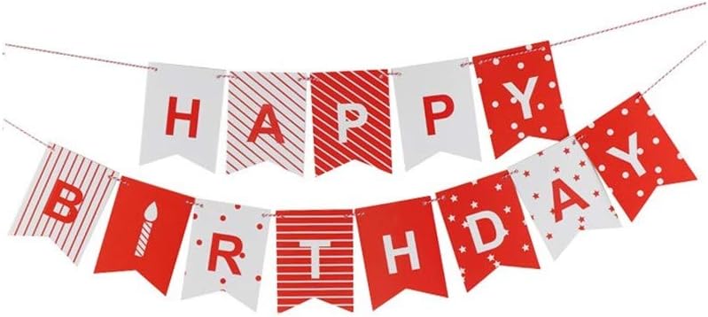 Topways Birthday Bunting for Girls 3M Red and White Banner Paper Happy Birthday Swallowtail Flag for Birthday's Party Decorations Supplies