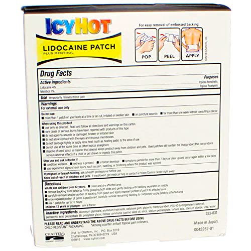 Icy Hot Max Strength Lidocaine Plus Menthol Pain Relief Patches for
