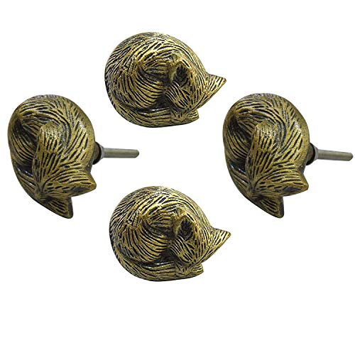 Set of 4 Antique Metal Cabinet Cupboard Knobs Sleeping Fox Iron Artistic Designer Drawer Knobs/Cabinet Pulls by Perilla Home โ image 1