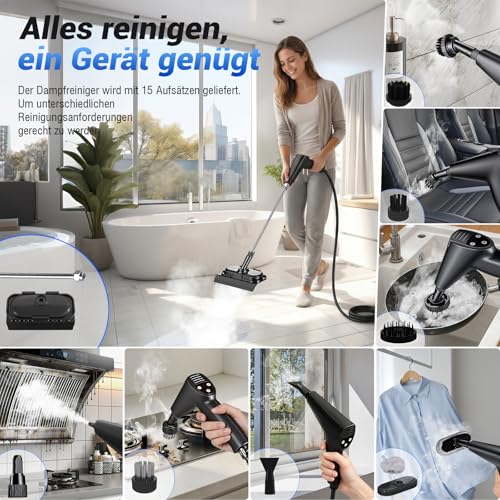 Double Control Steam Cleaner Handheld 1.8 L, US HSD Technology - 99.99% Sterilisation Rate, Graphene Heating Technology - Heats in 8S, Steam Cleaner is 4 m, Suitable for All Applications