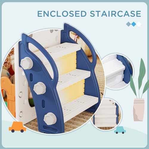 Qaba Toddler Slide, 9 in 1 Slide for Kids with Basketball Hoop, Climber, Telescope, Tunnel, Steering Wheel, Aisle, Storage Baskets, Indoor Slide Playset for 1-3 Years, Orange