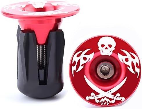 Bike Bar End Plugs - Universal Rubber Sponge Aluminum Handlebar Plug (Red Skull)