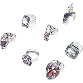 WOLONGFUHU Exaggerated Chunky Crystal Rings for 7 Geometric Square Oval Teardrop Knuckle Rings Silver Statement Large Rhinestone Open Ring Dainty Jewelry Gift