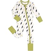 Teach Leanbh Unisex Baby Bamboo Viscose Pajamas with Mittens and Feet Cuffs 2 Way Zipper Long Sleeve Romper Sleep and Play