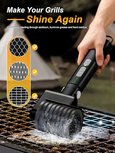 Aurviv Electric Grill Brush, 3-Speed Power Control Grill Brush for Outdoor Grill, Rechargeable BBQ Grill Brush, Cordless Grill Cleaning Brush with 2 Brush Head & Scouring Pad, Gifts for Men/Dad