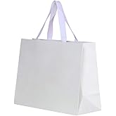 PAPERIST 10pcs 15.7x5.5x11.8" (3) Large Size, White Paper Bags with White Cotton Handles, Thick Sturdy Durable Gift bags