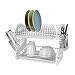 Home Basics Plastic 2-Tier Dish Drainer Rack, Air Drying and Organizing Dishes, Side Mounted Cutlery Holder, White