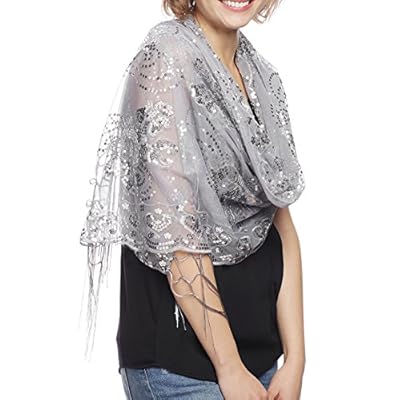 Apparelism Women's Mesh Sequin Metallic Party Prom Wedding Shawl Scarf with Fringe. Apparelism Women's Mesh Sequin Metallic Party Prom Wedding Shawl Scarf with Fringe.
