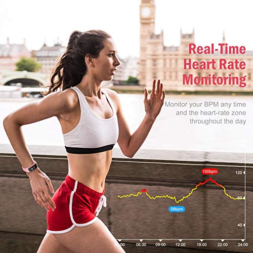 BuTure Fitness Tracker, Pedometer for Walking, Heart Rate Monitor, Fitness Tracker Watch IP67, Sleep Monitor for Exercising and All Day Wear Compatible with iPhone & Android (Pink)