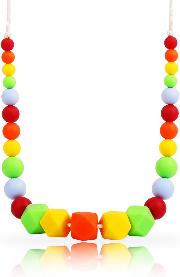 KEFU Baby Teething Necklace for Mom Wear 100% BPA Free Made from Food Grade Silicone Non-Poisonous Simplified Design with Fresh Cute Colours