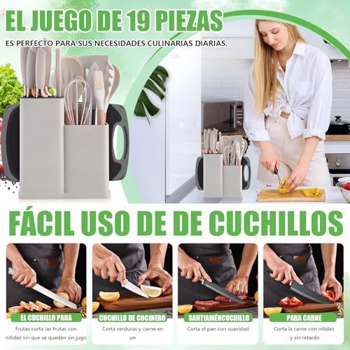 Utensilios de Cocina de Silicona, 19 Piezas Juego de Utensilios de Cocina Antiadherentes con Mango Resistente al Calor, Juego de Cucharas para Cocinar de Incluyendo Accesorios Cocina Negro