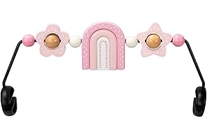 TINLYFINLY Baby Bouncer Toy Bar Wooden Compatible with Baby Bjorn Bouncer, Bouncer Toy Attachment, Tight and Secure Fit, So Fun to Watch, Touch and Spin for Babies All Ages (Pink Rainbow)