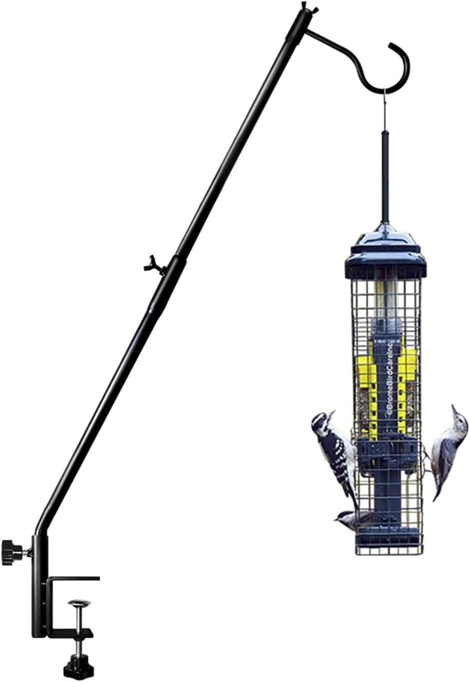 Outdoor Hanging Brackets - Funtife Deck Bird Feeder Hanger for Railing, 30Inch Heavy Duty Fence Deck Hook Pole, 360 Degree Horizontal Rotary Clamp-On for Hanging Outdoor Plant, Wind Chimes, Lanterns and More, 1Pack