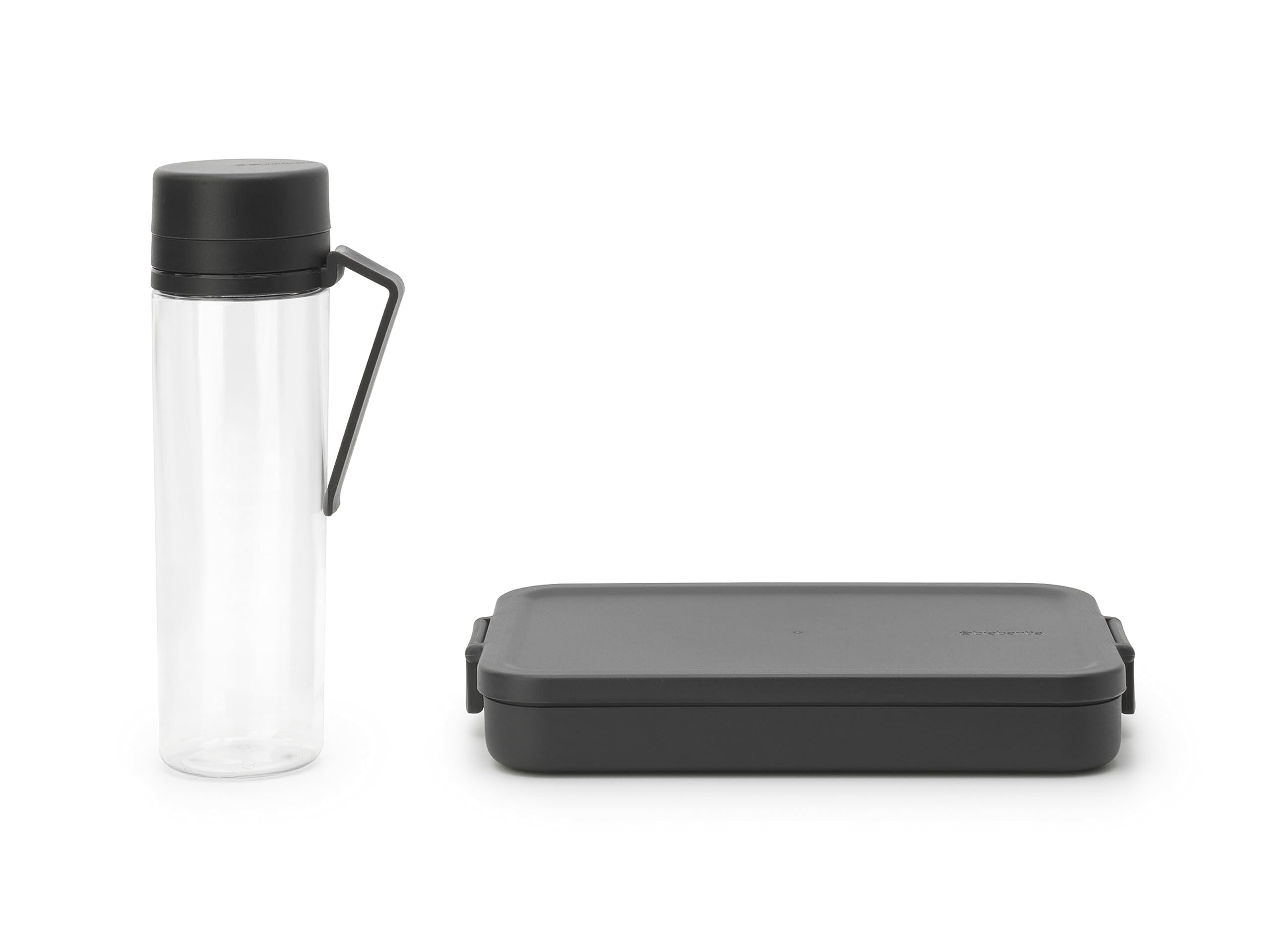 Brabantia - Make & Take Break Set - Set of 2: Water Bottle 0.5L + Lunch Box Flat Medium Size (1.1L) - Leakproof Drinking Bottle - Dishwasher Safe - Dark Grey