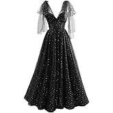 GARDOM Sparkly Starry Tulle Prom Dresses for Women 2026 Spaghetti Strap Bow Long Ball Gown Corset Formal Evening Gown