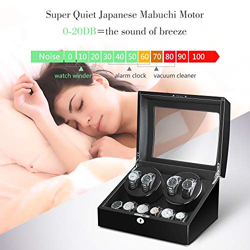 Maselex 4 Watch Winder Box for Automatic Watches with 6 Storages and Quiet Mabuchi Motor(Black)-21 Rotation Modes - Thumbnail 3