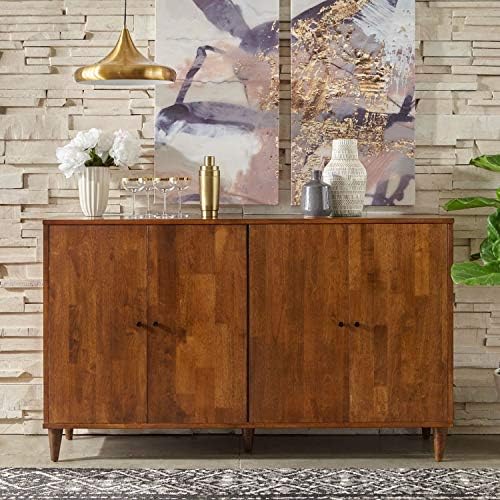 Modern Farmhouse Buffet Suitable for Kitchen and Dining Areas, Living Rooms, Entryways. Storage Cabinet Table Features Two Cupboards W/Adjustable Shelves. Rustic Wood Sideboard Creates Timeless Feel.