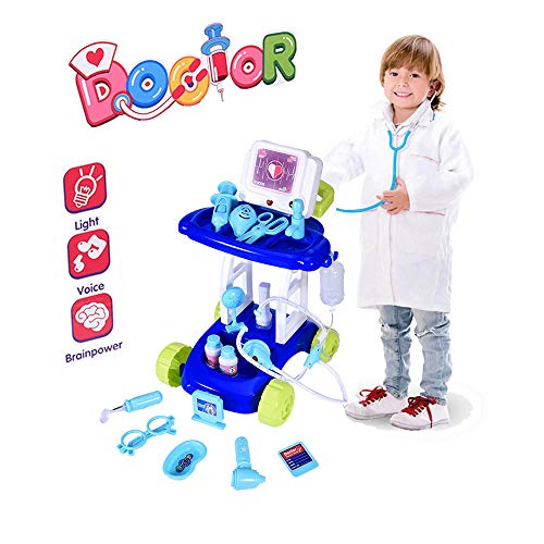Kids Toys Doctor Kit | Toddlers 2-Tier Doctor Cart Pretend Play Set with Circulating Water Outlet and Medical Accessories Kit Stethoscope Toys | Educational Doctor Toy for Boys Girls (Blue)