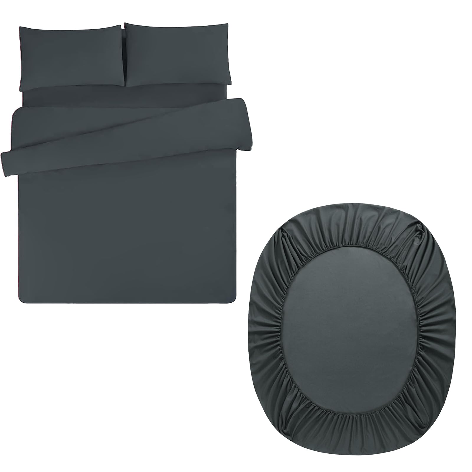 Aisbo King Duvet Set with Sheet - Dark Grey 4 Pieces Microfiber Bedding Set for Kingsize Bed, Includes Duvet Cover, Fitted Sheet and Pillowcases