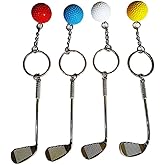 ASSHO 4 Pieces Golf clubs and Golfball Model Keychain Mini Fashion Sports Keyring Ring Key - Pack Of 4