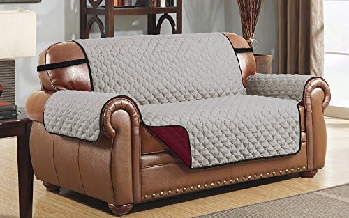 Le Benton Reversible Love Seat Cover, Quilted Pet Couch Protector, Great Quality Slipcover, Grey/Burgundy