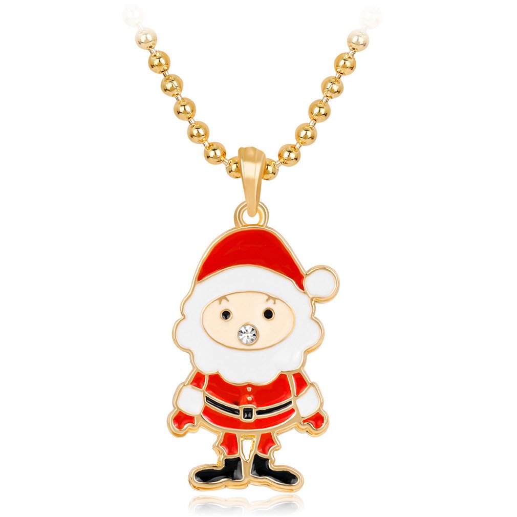 Christmas Fashion Necklace Enamel Santa Clause Pendant Girls Necklace Gold Plated Necklace Chain for Teen Girls Unisex Children