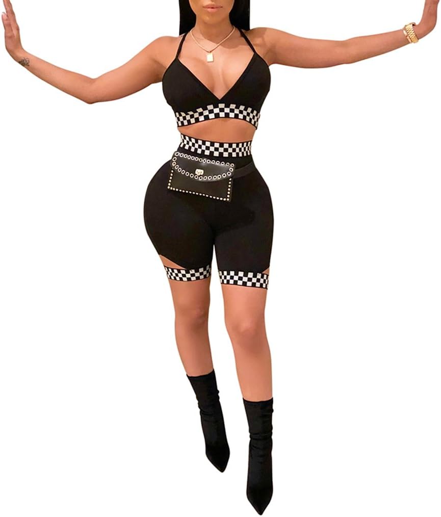 AEL Women's High Waist Print Shorts Tracksuit Pants Bodycon Jumpsuit Set 2 Piece Outfits